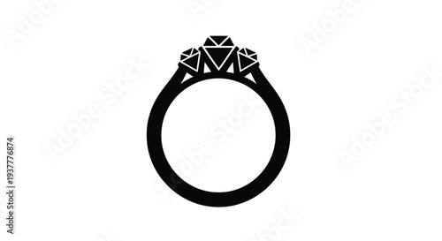 Simple black and white illustration of a diamond engagement ring
