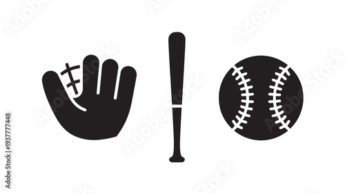 Black Baseball Glove, Bat And Ball For Sports Equipment Concepts