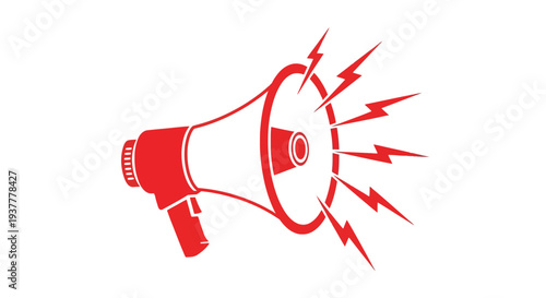 A vibrant red megaphone emitting sound waves against a white background