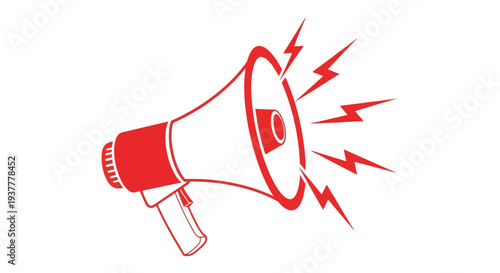 A red megaphone emitting lightning bolts a dramatic communication symbol