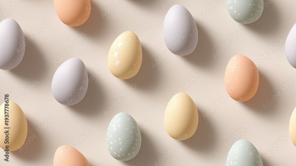 Obraz premium Easter joy shines through with gentle pastel decorated eggs laid out in a lovely seamless pattern Generative AI