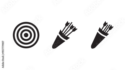 Black Silhouette Archery Target With Arrows In Quivers For Sports Concepts