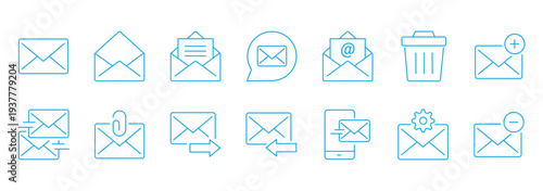 Email Icons Collection%3A A set of six meticulously crafted line icons representing various email-related concepts  perfect for digital design projects.