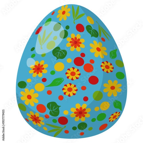 Easter egg with floral doodle pattern, Festive attribute for design of postcard, poster or banner