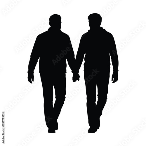 Silhouettes of two men walking hand in hand
