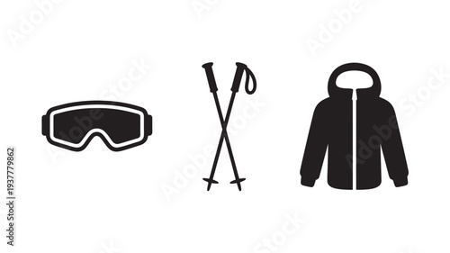 Skiing Equipment Icons For Winter Sports Concepts