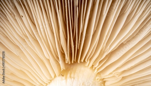 Fotografie Detailed Mushroom Underside Gills Texture - Natural Fungal Structure