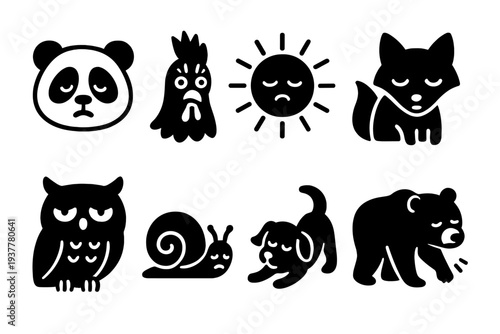 Monday Mood Icons. Monday expression set. Filled icon set of Monday expression set: groggy panda, startled