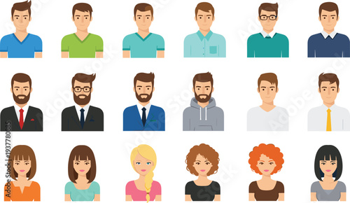 Diverse People Avatar Collection with Men and Women Characters for User Profile Icons, Social Media Accounts, Website UI, and Business Team Illustration Design.