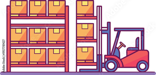 Industrial Warehouse Storage Building Concept. Logistics Warehouse With Cargo Boxes. Large Storage Warehouse Distribution Center. Modern Warehouse Loading Dock Scene. Warehouse Inventory Storage
