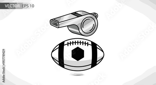 American Football and Referee Whistle Illustration.
