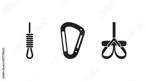 Black Climbing Carabiner And Rope Clips For Outdoor Adventure Concepts