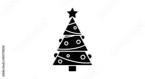 Simple black silhouette of a decorated natal tree, ideal for winter holiday design projects and festive greeting cards