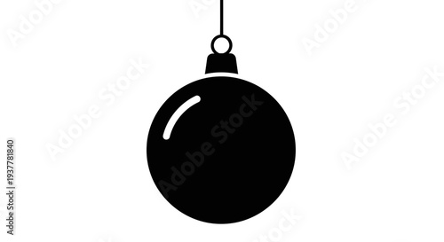 Black Christmas bauble hanging from a string, elegant and simple festive decoration