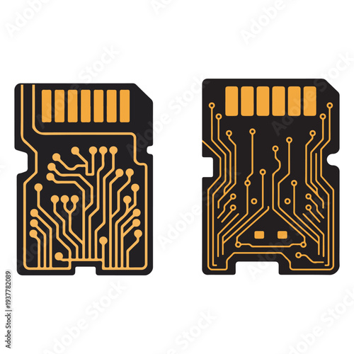 Fotografija Micro SD card with electronic circuit board lines vector icon illustration