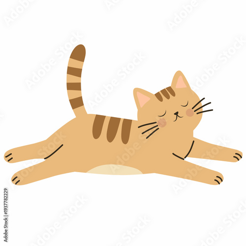 Playful Cat with Stretching Pose in Cute Flat Vector Style for Pet Theme