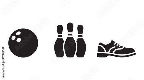 Bowling Ball Pins And Shoe Silhouette For Sports Concepts