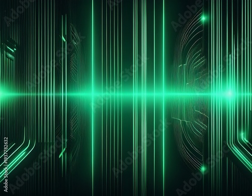 abstract technology background with green glowing lines and stripes ai generated