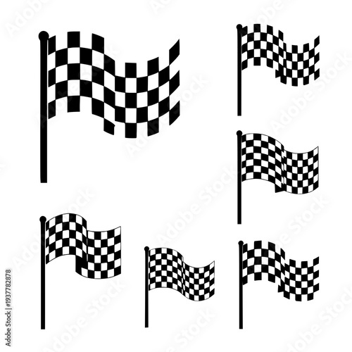 Flat racing flag vector icon set chequered start and finish line EPS10 isolated on white