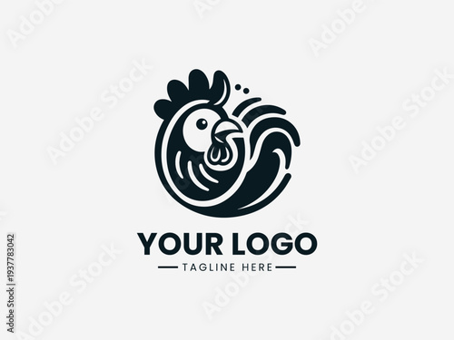 Goofy Rooster black vector logo illustration on white background