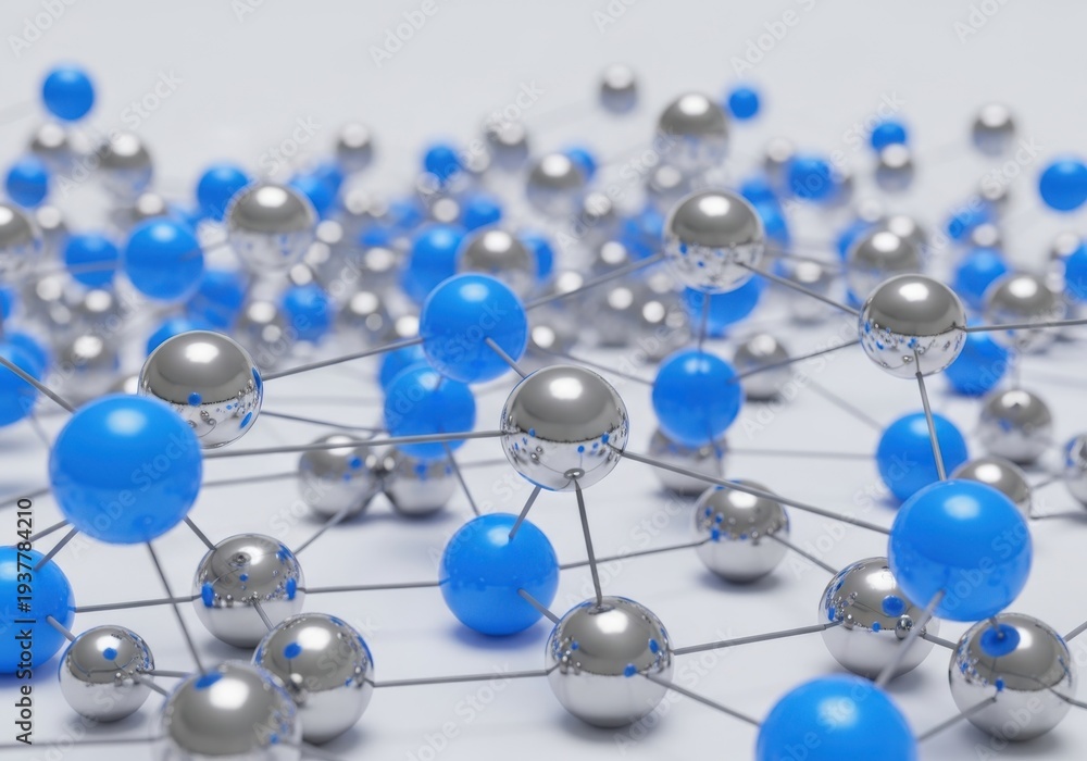 Obraz premium Interconnected spheres form a complex network structure on a light surface