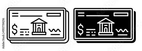 Linear icon. Checkbook with bank details and client information for signature. Simple black and white vector symbol isolated on white background
