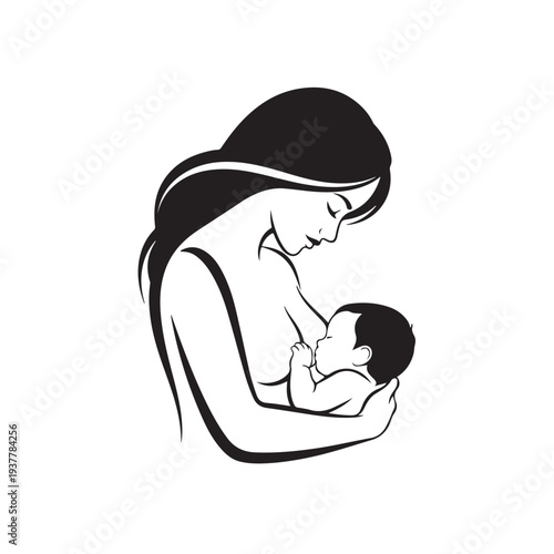 Mother Breastfeeding Baby Silhouette Natural Motherhood and Nursing Vector Illustration