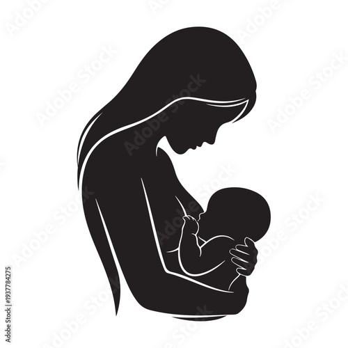 Mother Breastfeeding Newborn Silhouette Natural Nursing Motherhood Vector Illustration