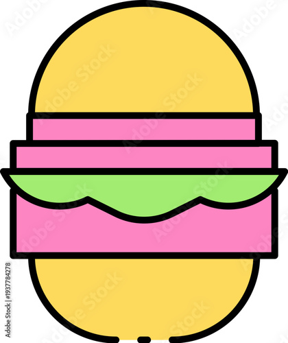 Iconic illustration of a hamburger symbolizing food, transport, and culture, viewed from the front