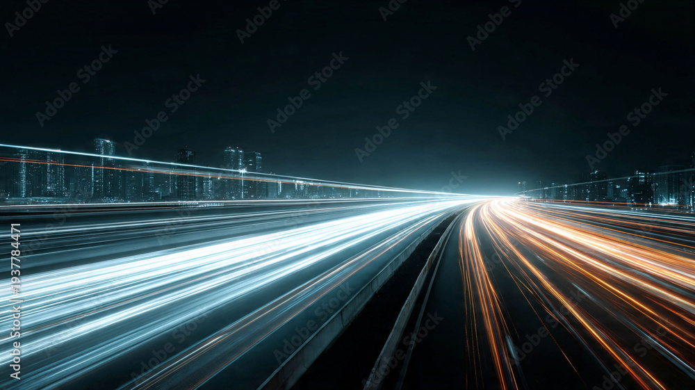 Obraz premium City highway light trails at night