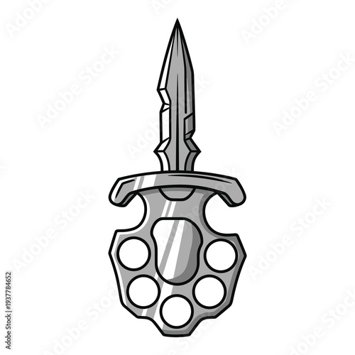 Gray cartoon knuckle duster with a dagger on white background icon