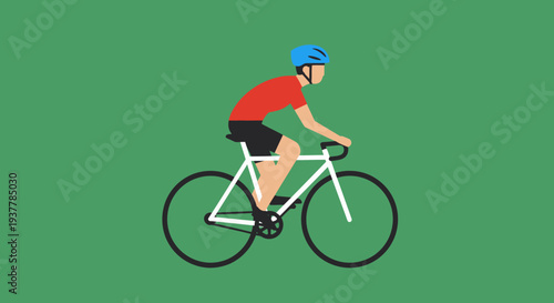 Cyclist Riding A Bicycle On A Green Background.
