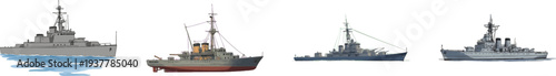 Watercolor warship set isolated on white transparent background