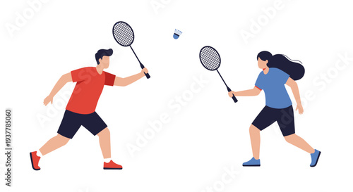 Man and Woman Playing Badminton Together Outdoors.