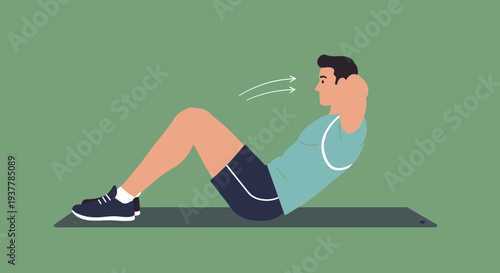 Man Doing Crunches Exercise on Yoga Mat for Fitness 1.