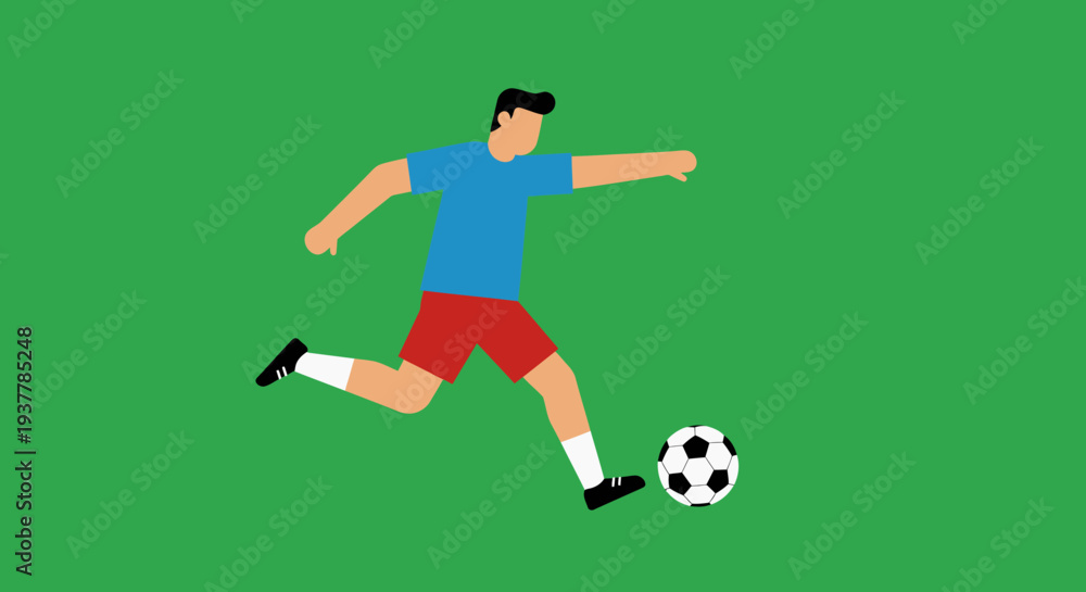 Obraz premium Soccer Player Kicking Ball on Green Field.
