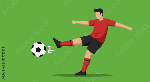 Soccer Player Kicking Ball Action Illustration.