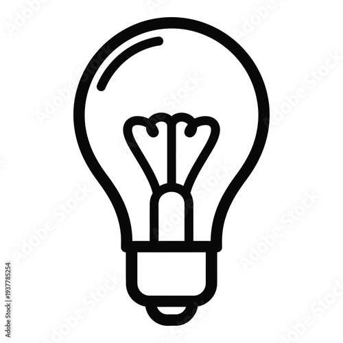 Light bulb icon with filament and base  simple line drawing  electricity concept icon