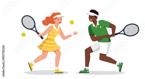 Tennis players in action during a match.