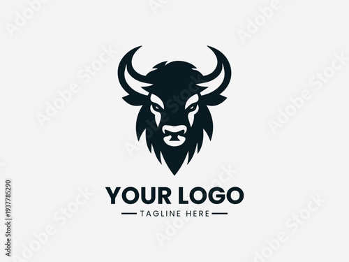 Bison Emblem black vector logo illustration on white background