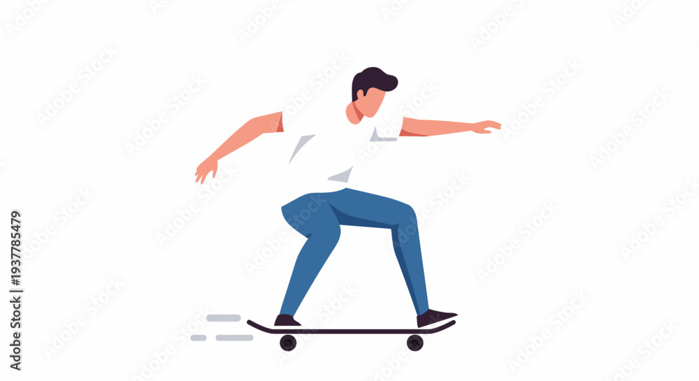 Fototapeta premium Young man skateboarding on a white background.