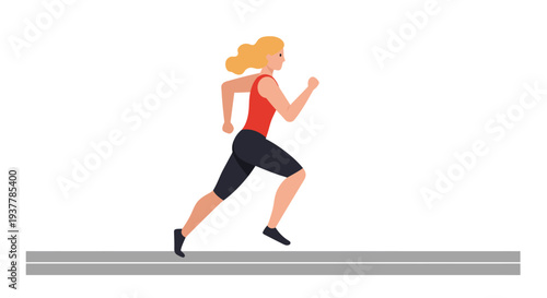 Woman running on a track with determination.