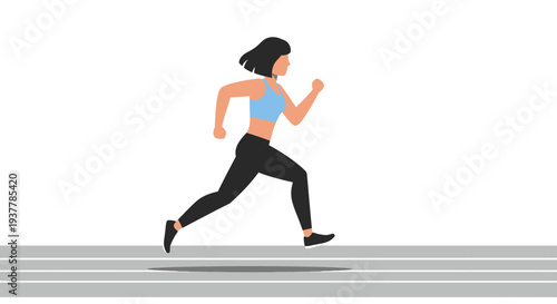 Woman running on a track with headphones on.