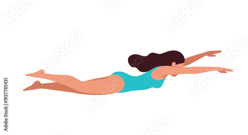 Woman Swimming Freestyle in Blue Swimsuit.