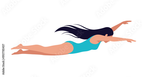 Woman Swimming Underwater in Blue Swimsuit 1.