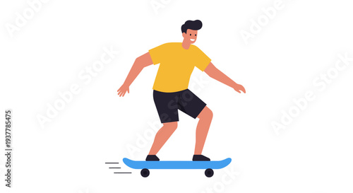 Young man skateboarding with focus and determination.