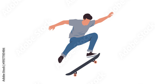 Young man performing a skateboard trick in midair.