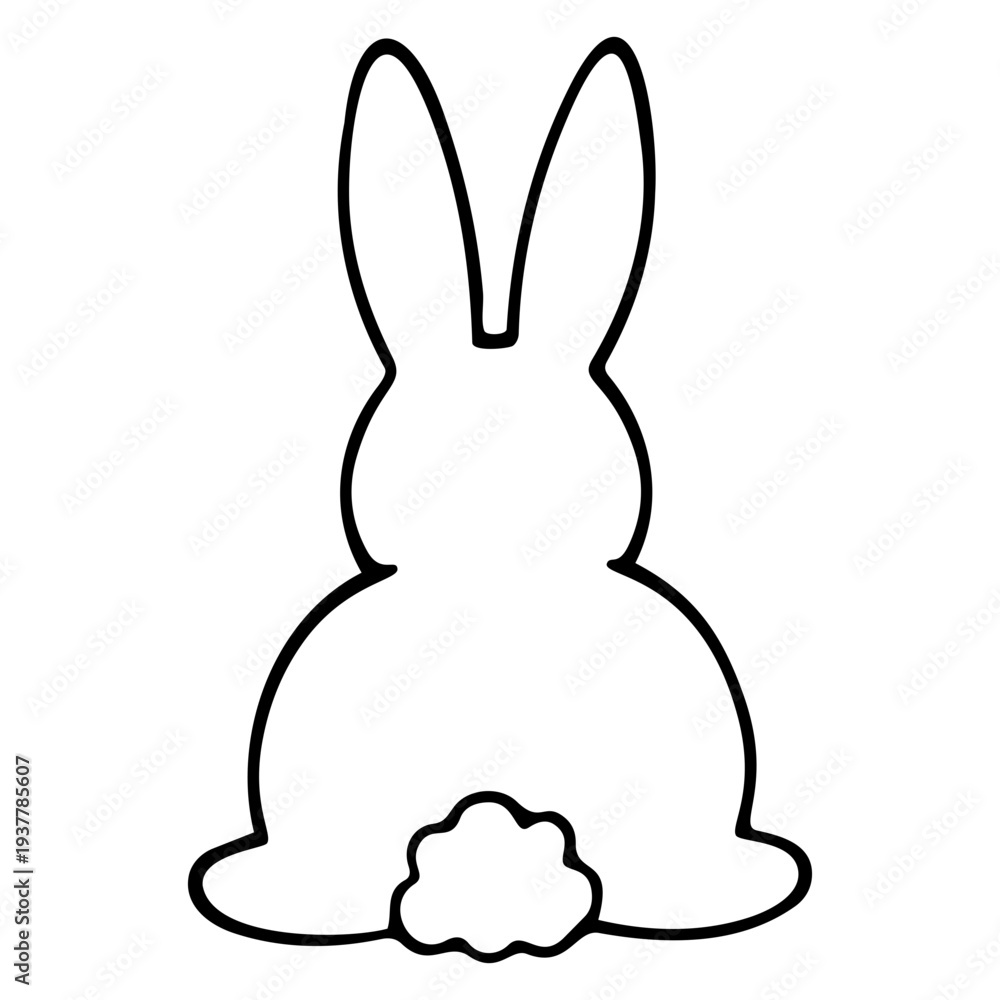 Fototapeta premium Minimal Easter bunny back view outline simple line art