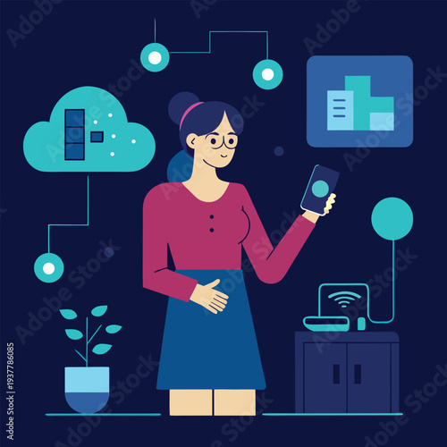 smart home automation woman controlling lights