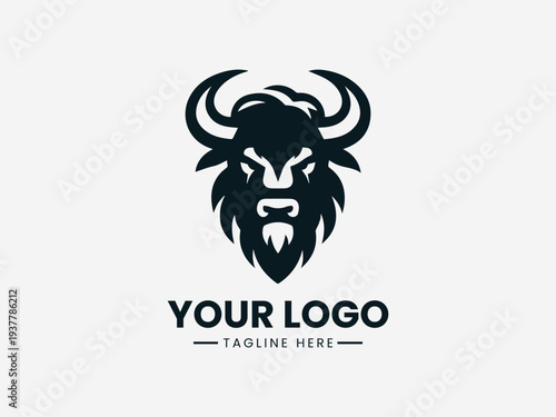 Bison Emblem black vector logo illustration on white background